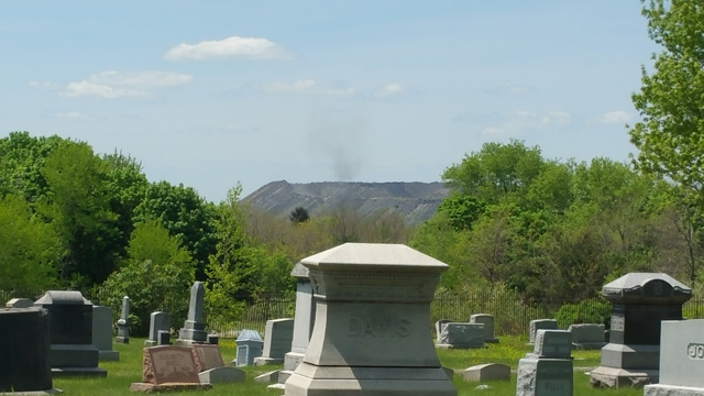 Centralia, PA - View of Smoke on Nearby Hill from Odd Fellows Cemetery