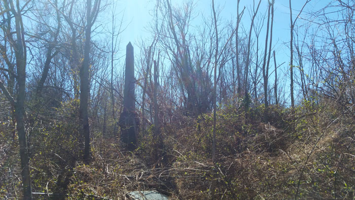 Mount Moriah cemetery obelisk in the trees